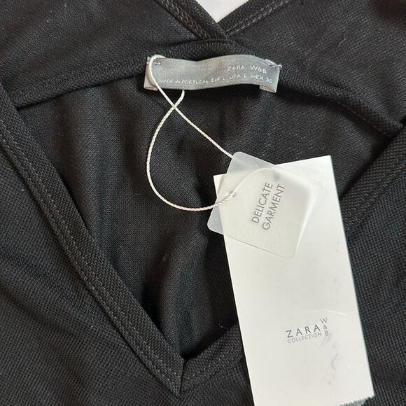 Zara W & B Long Sleeve V-Neck Semi-Sheer Black Delicate Blouse Top Size L - Picture 9 of 14